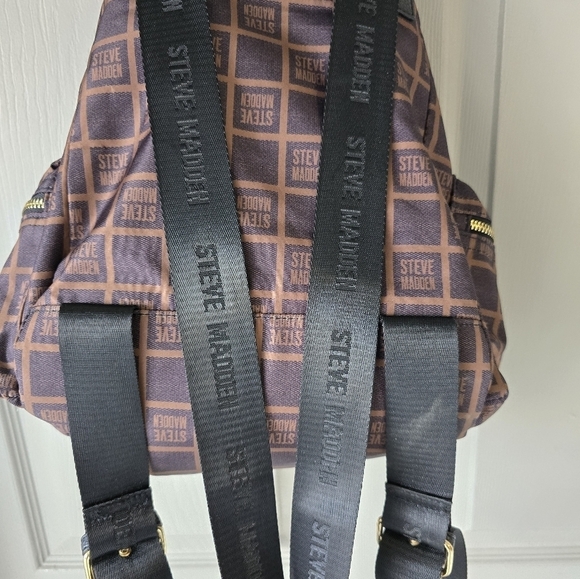 Steve Madden Backpack Black Brown Monogram Carryall Women Large Excellent - Picture 10 of 16